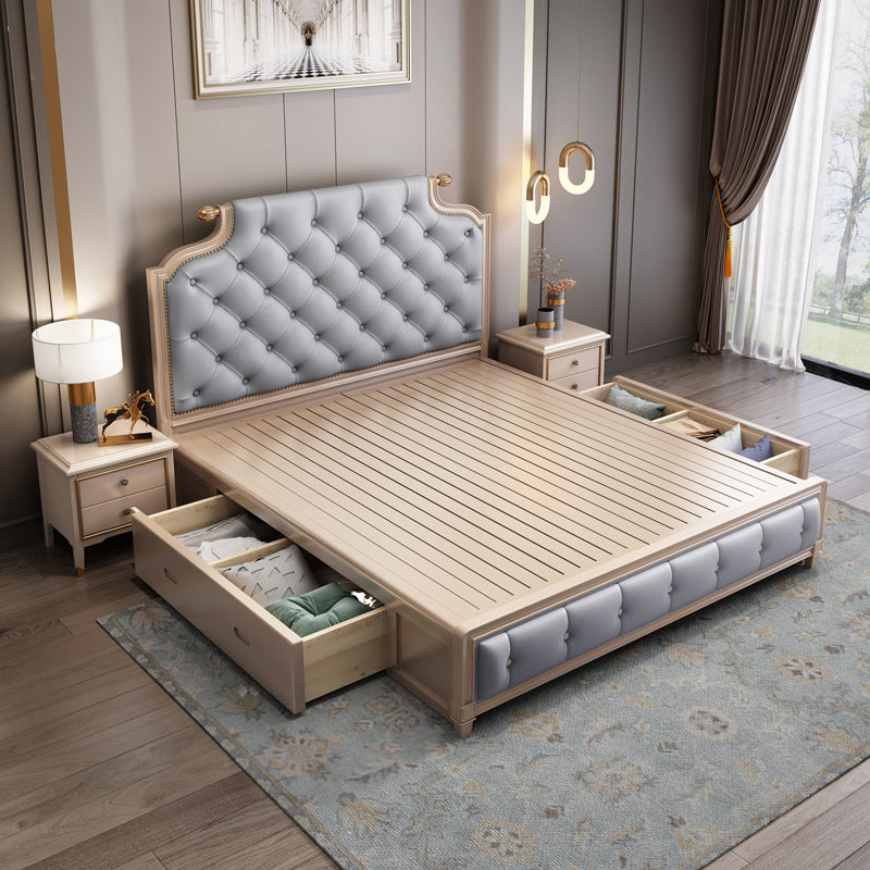 Cama de panel tapizada con mechones con moldura de cabezal de uña marco de cama de madera maciza victoriana