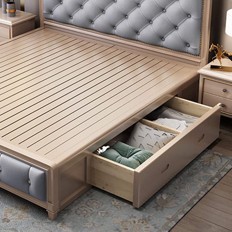 Cama de panel tapizada con mechones con moldura de cabezal de uña marco de cama de madera maciza victoriana