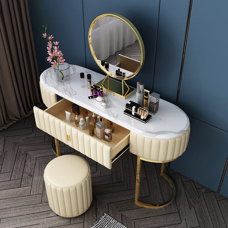 Glam Marble Top Make-up Vanity Dressing Table Set with a drawer