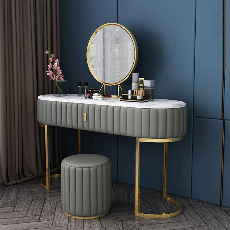 Glam Marble Top Make-up Vanity Dressing Table Set with a drawer