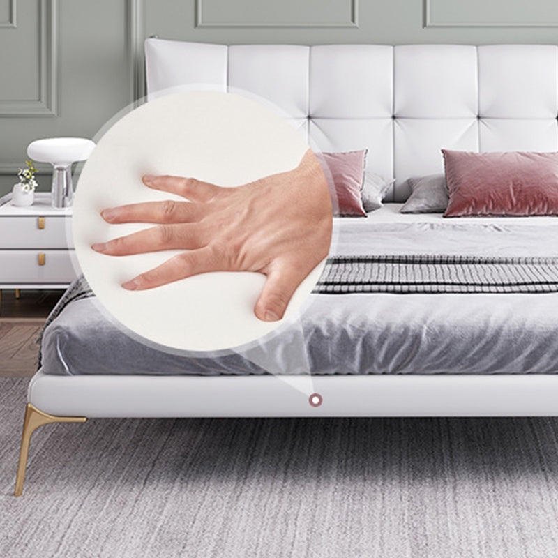 Grey Upholstered Tufted Bed Frame Glam Faux Leather Standard Bed Clearhalo 'Bedroom Furniture' 'Beds' 'furn' 'furn_beds' 'Furniture' 6449613