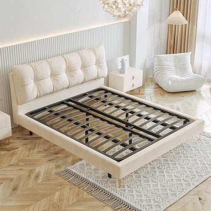Gestoffeerd tuft Queen/King Bed In Cream Faux Lederen bedframe met matras