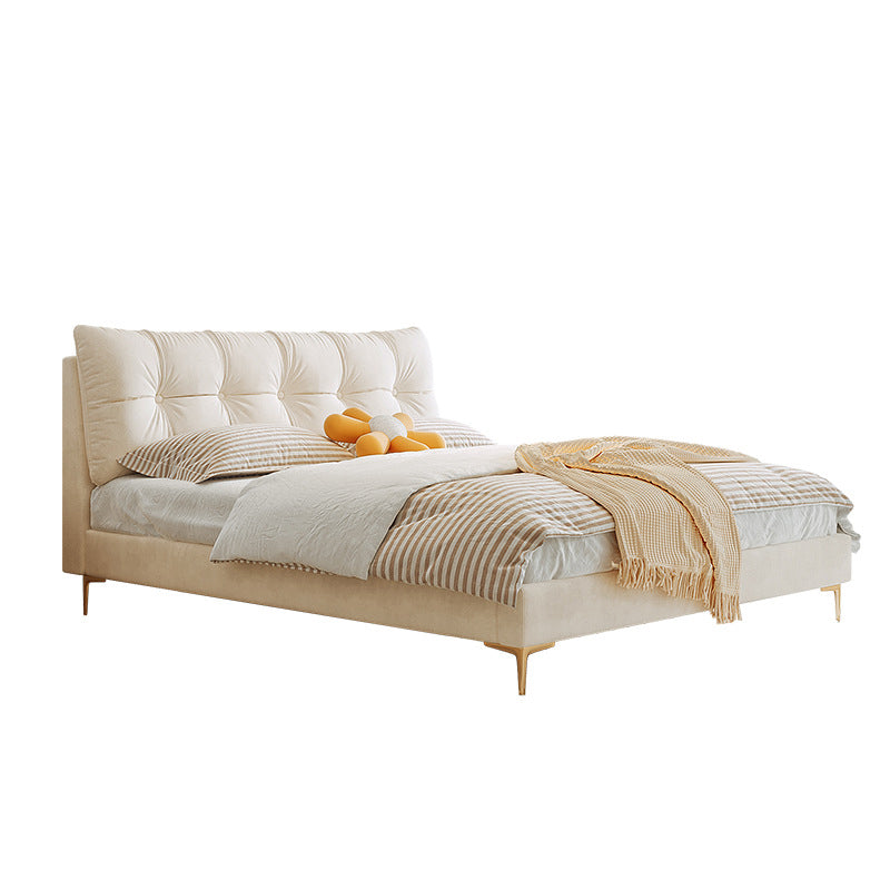 Gestoffeerd tuft Queen/King Bed In Cream Faux Lederen bedframe met matras