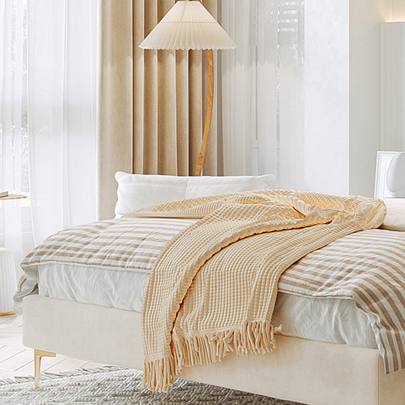 Gestoffeerd tuft Queen/King Bed In Cream Faux Lederen bedframe met matras