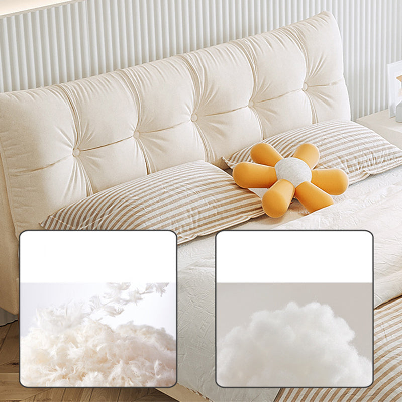 クリームフェイクレザーベッドフレームでマットレス付きの布張りの房クイーン/キングベッド