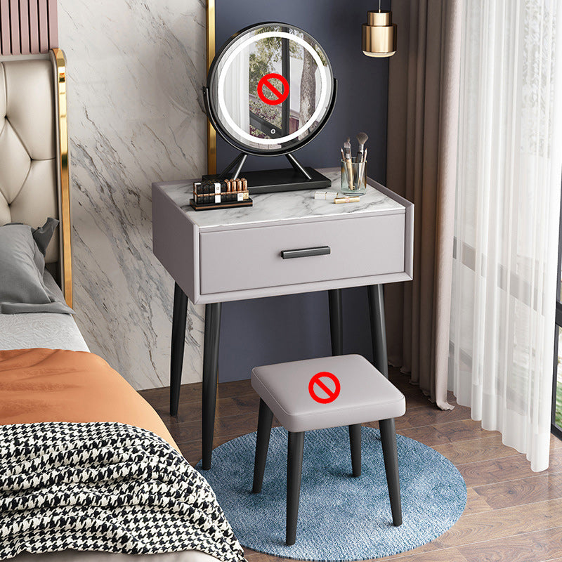 Glam Style 18.5 " Height 1- Drawer Slate Top Table Makeup Vanity Khaki Clearhalo 'Bedroom Furniture' 'furn' 'furn_makeup_vanities' 'Furniture' 'Makeup Vanities' 'makeup_vanities' 6449678