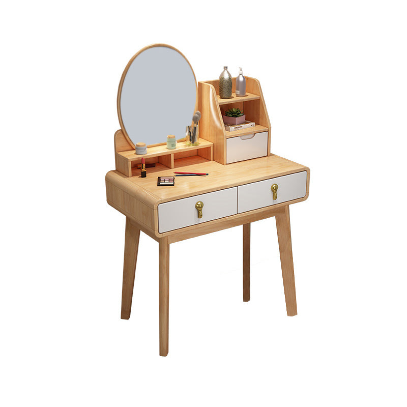 Modern 15.74" Wide Solid Wood Table Makeup Vanity with Mirror and Drawers