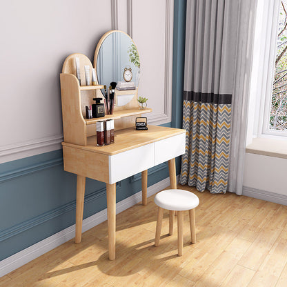 Comò in legno massiccio scandinavo vanità set con sgabelli e 2 cassetti