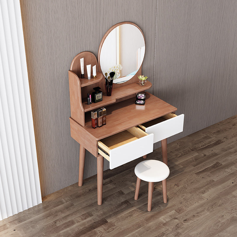Comò in legno massiccio scandinavo vanità set con sgabelli e 2 cassetti