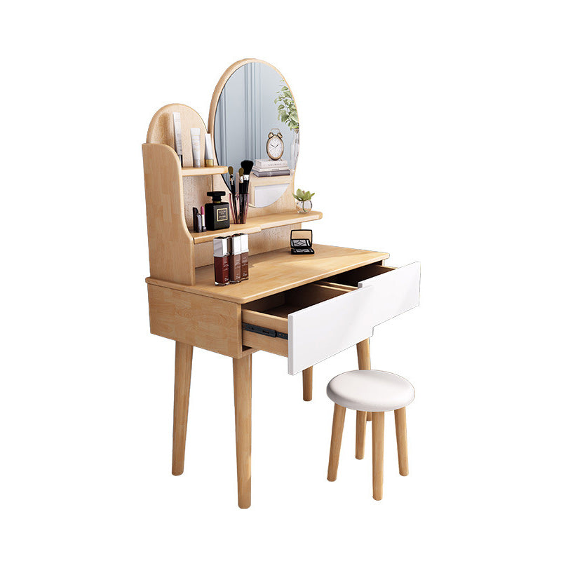 Comò in legno massiccio scandinavo vanità set con sgabelli e 2 cassetti