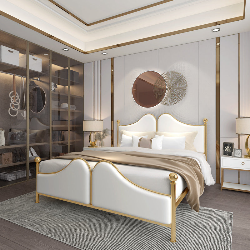 Glam -standaardbed met gestoffeerd hoofdeinde in ijzeren framebed