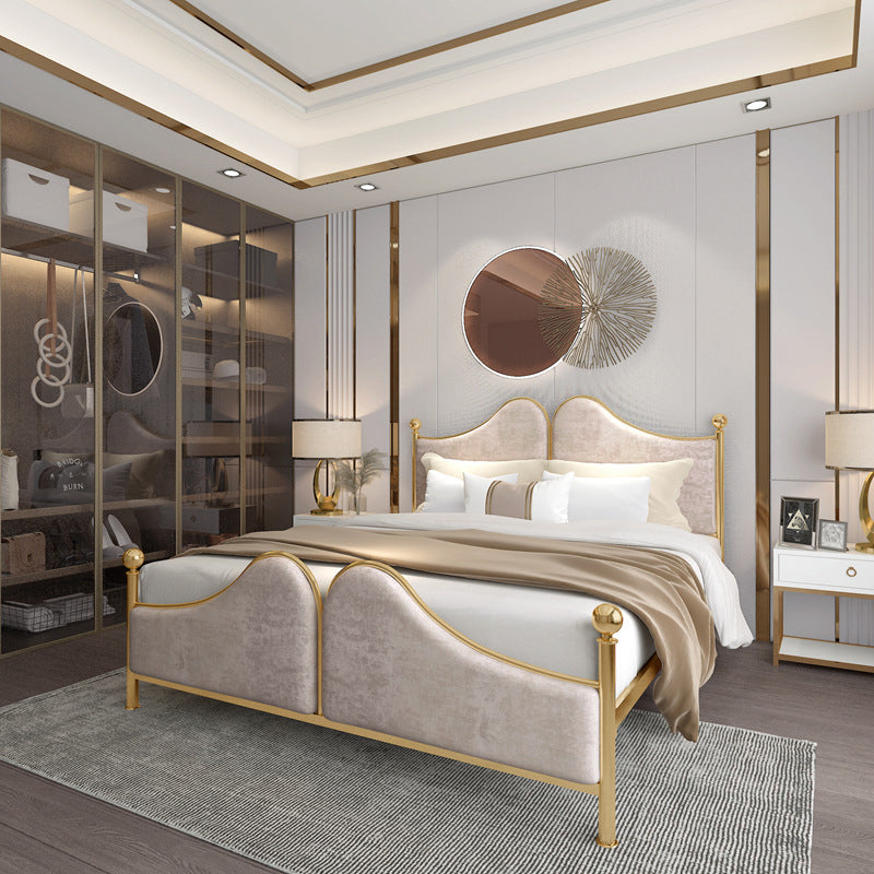 Glam -standaardbed met gestoffeerd hoofdeinde in ijzeren framebed