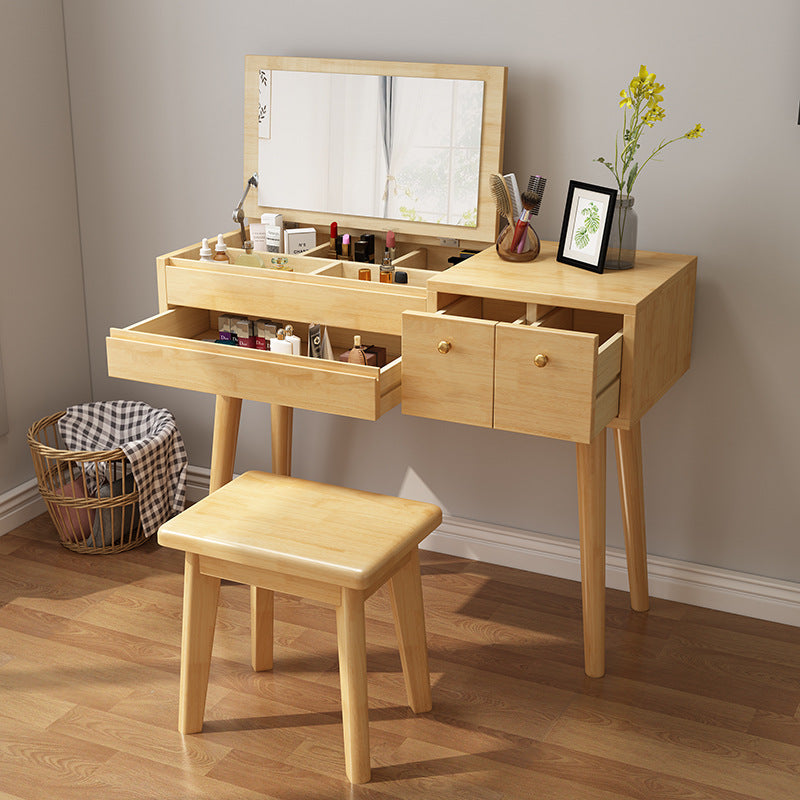 Dollezione da letto da letto in 3 cassetto da letto in legno di gomma Vanity di trucco a flip