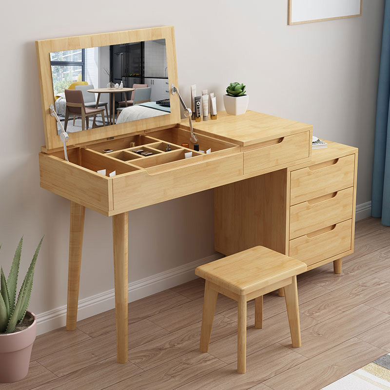 Scandinavische houten ijdelheid set flip-top make-upkapidaal met 4 laden