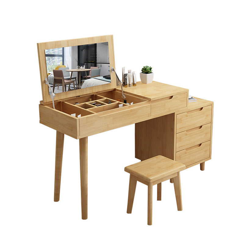 Scandinavische houten ijdelheid set flip-top make-upkapidaal met 4 laden