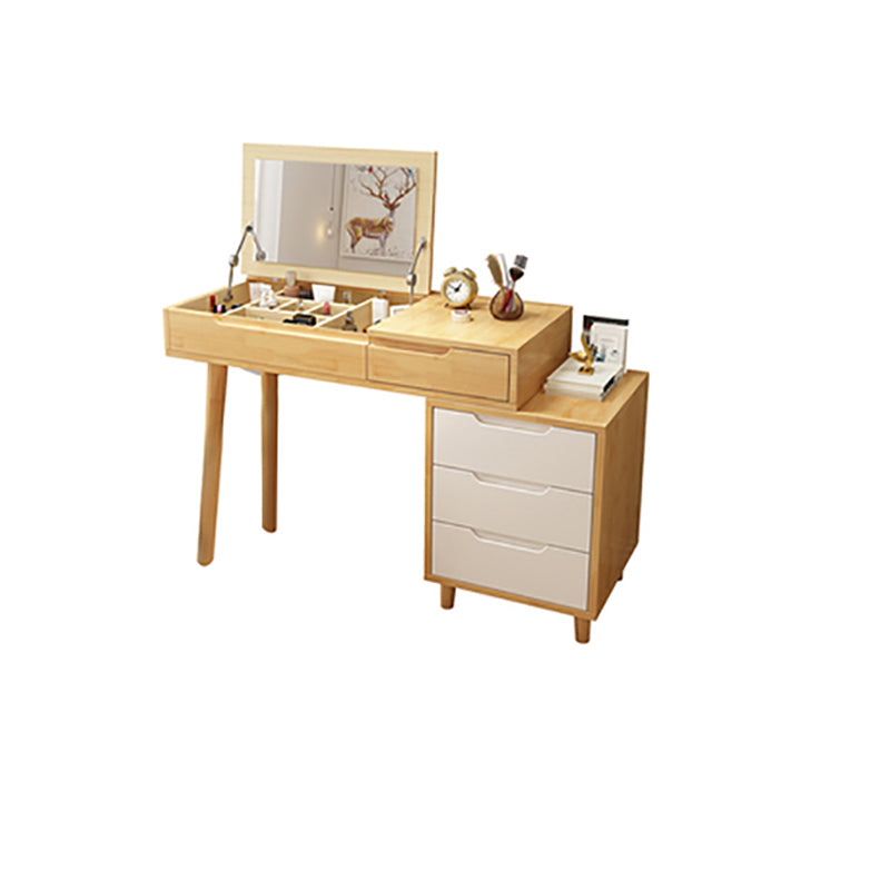 Scandinavische houten ijdelheid set flip-top make-upkapidaal met 4 laden