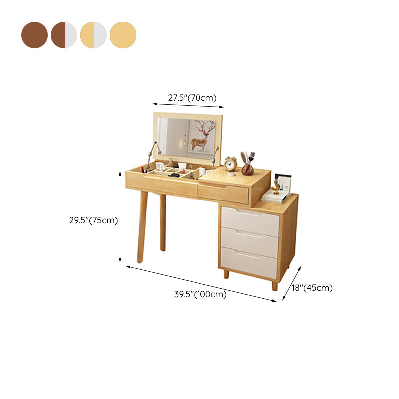 Scandinavische houten ijdelheid set flip-top make-upkapidaal met 4 laden