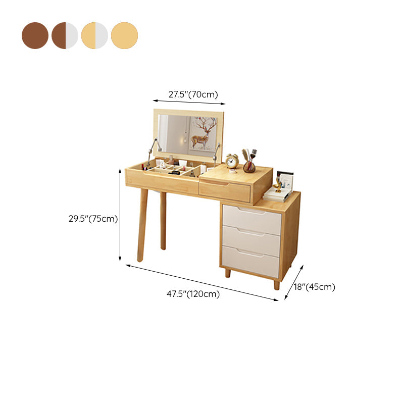 Scandinavische houten ijdelheid set flip-top make-upkapidaal met 4 laden