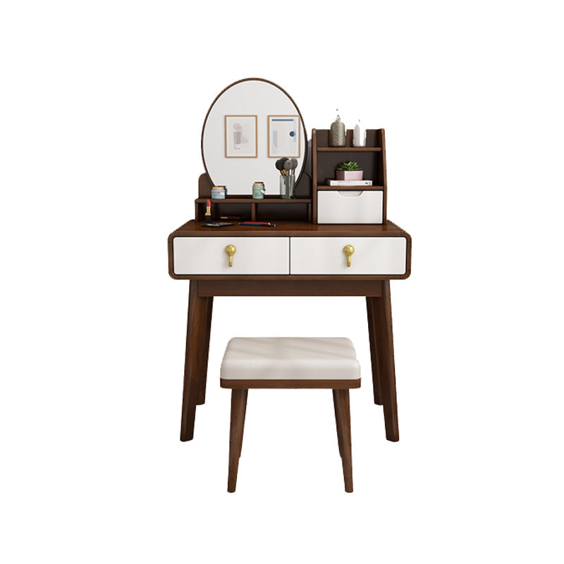 Scandinavian Dressing Table Solid Wood Vanity Makeup Table Set with 3 Drawers