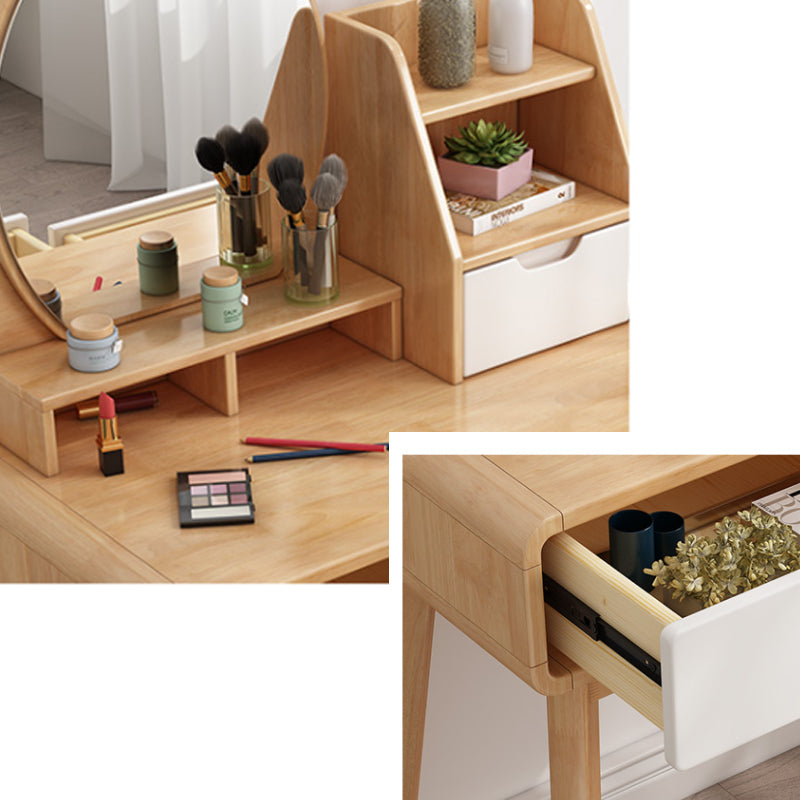 Scandinavian Dressing Table Solid Wood Vanity Makeup Table Set with 3 Drawers