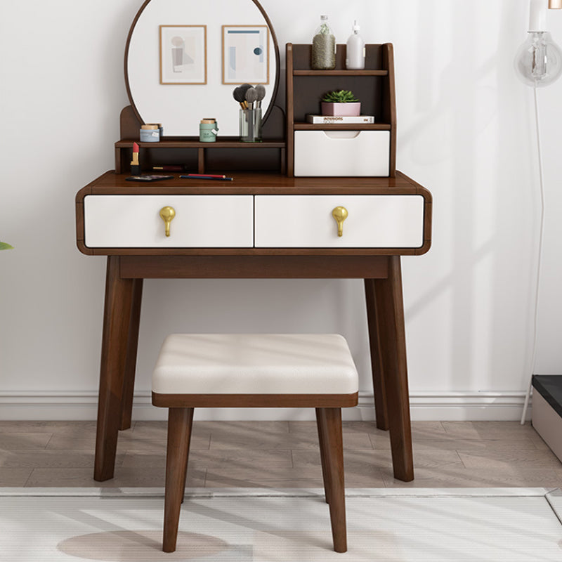Scandinavian Dressing Table Solid Wood Vanity Makeup Table Set with 3 Drawers