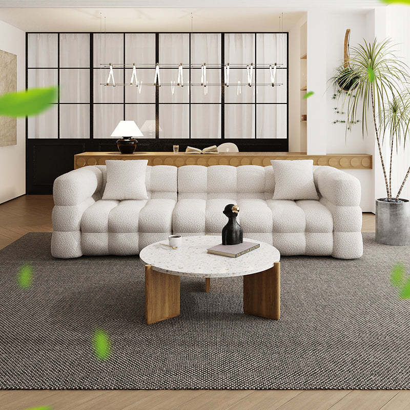 Tuxedo Arm Sofa Sewn Pillow Back Modern Seating in White for Apartment