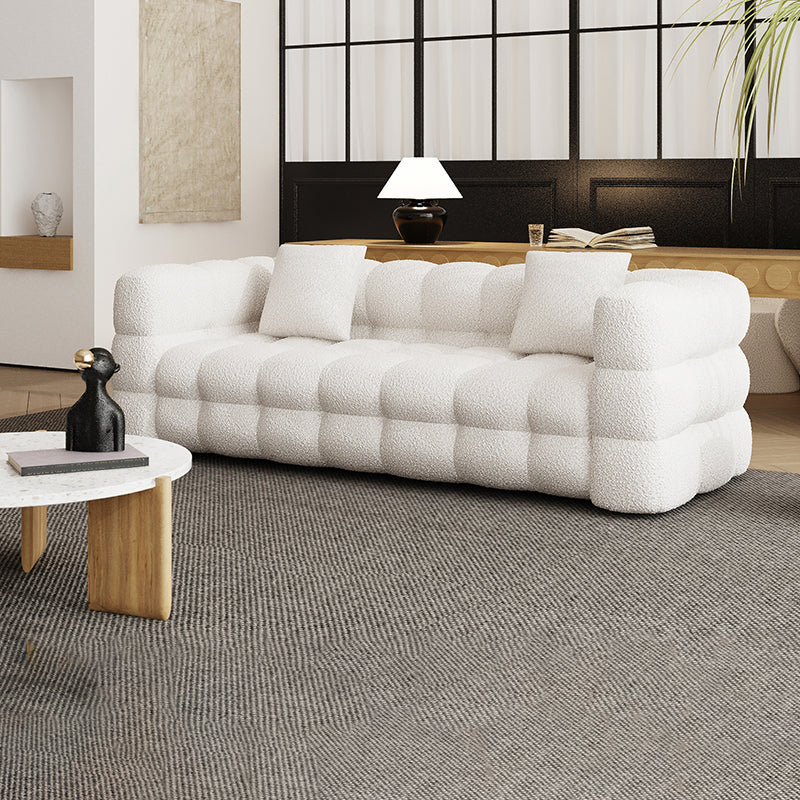 Tuxedo Arm Sofa Sewn Pillow Back Modern Seating in White for Apartment