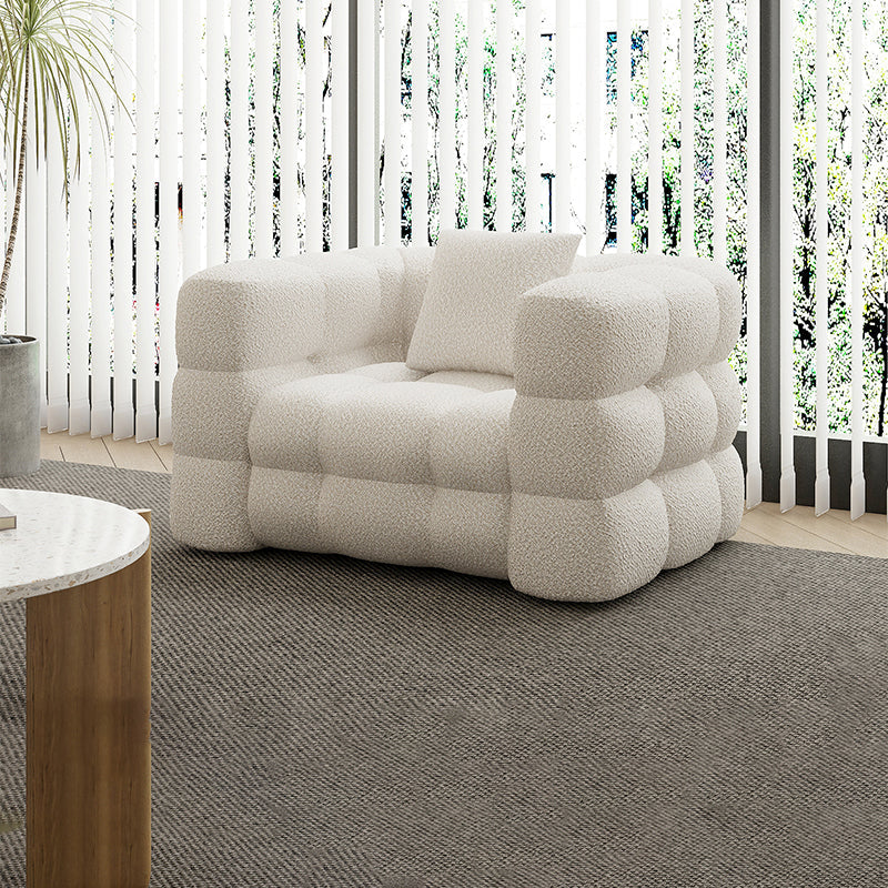 Tuxedo Arm Sofa Sewn Pillow Back Modern Seating in White for Apartment
