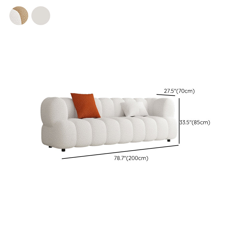 Sewn Pillow Back Standard Sofa Tuxedo Arm Seating in White and Khaki