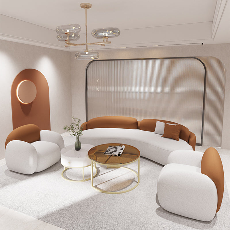 Curved Cushions Sofa Contemporary Faux Leather Seating in White and Orange Clearhalo 'furn' 'furn_sofas' 'Furniture' 'Living Room Furniture' 'Sofa' 'sofas' 6450231