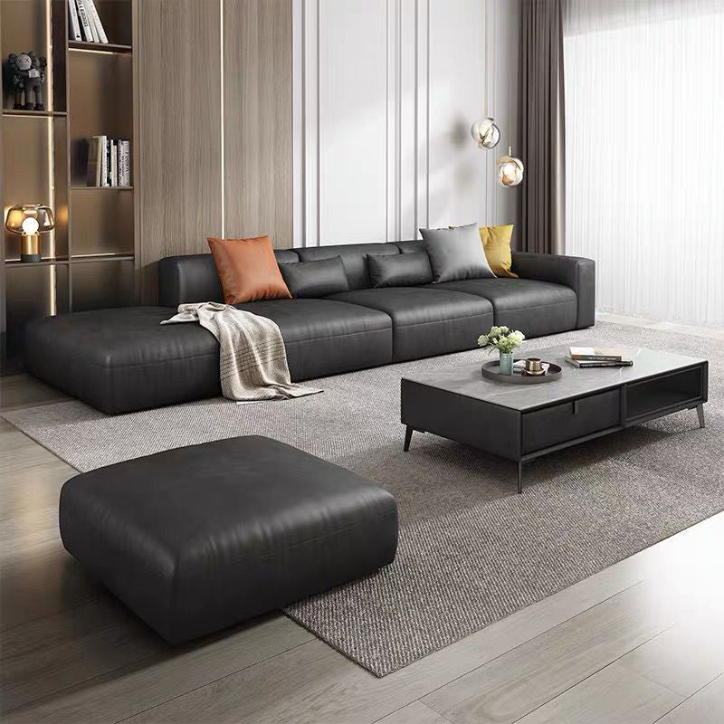 Contemporary Black Leather Sofa Tight Back Settee for Bonus Room Clearhalo 'furn' 'furn_sofas' 'Furniture' 'Living Room Furniture' 'Sofa' 'sofas' 6450253