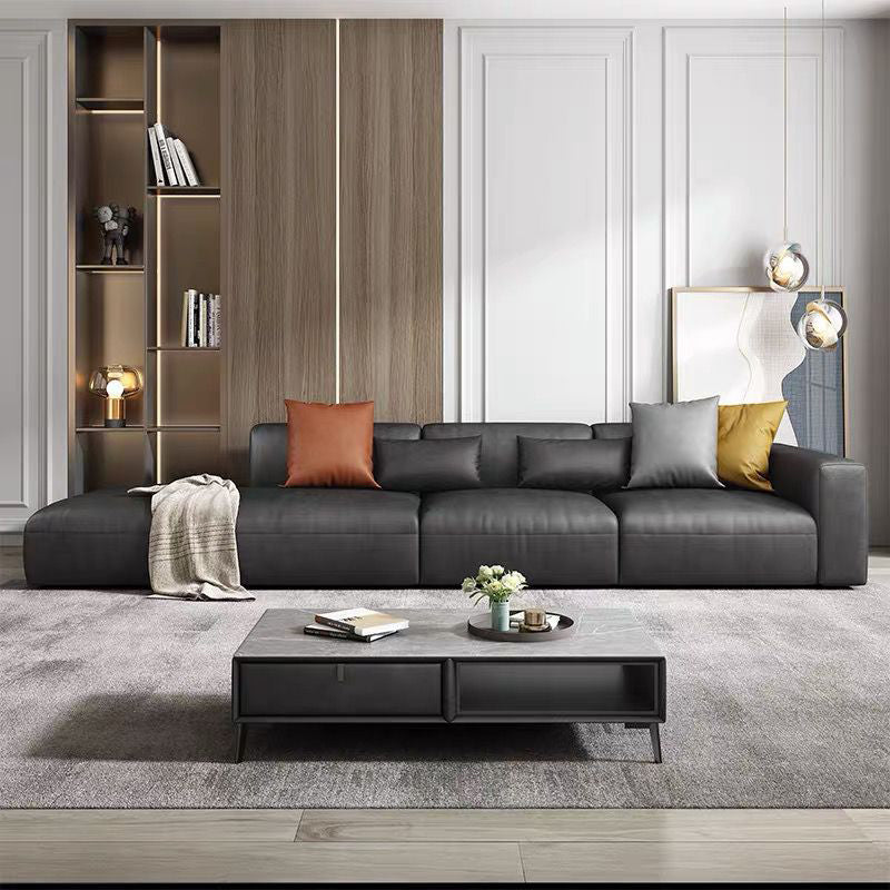 Contemporary Black Leather Sofa Tight Back Settee for Bonus Room Clearhalo 'furn' 'furn_sofas' 'Furniture' 'Living Room Furniture' 'Sofa' 'sofas' 6450254