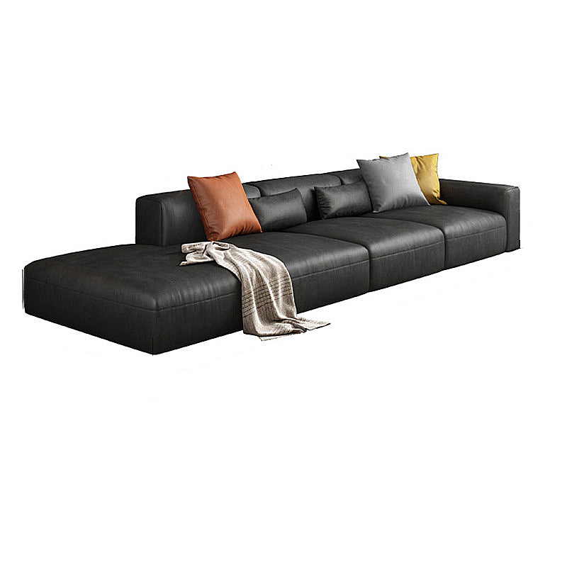 Contemporary Black Leather Sofa Tight Back Settee for Bonus Room Clearhalo 'furn' 'furn_sofas' 'Furniture' 'Living Room Furniture' 'Sofa' 'sofas' 6450256