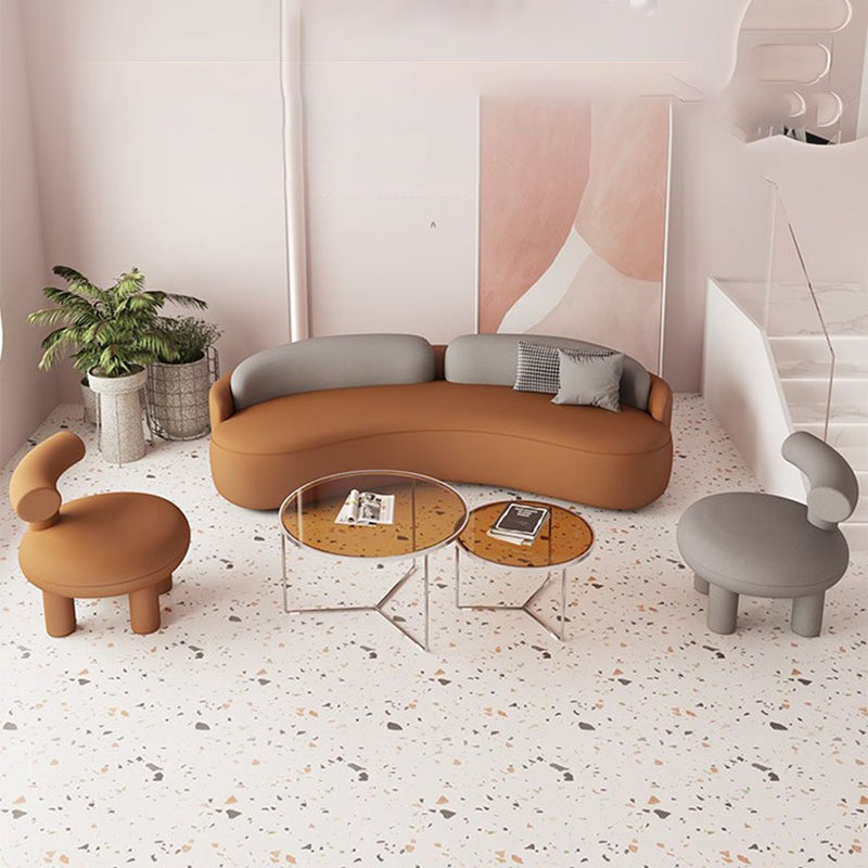 Sofá de almohada cosida curvada moderna de asiento sin brazo en gris y naranja