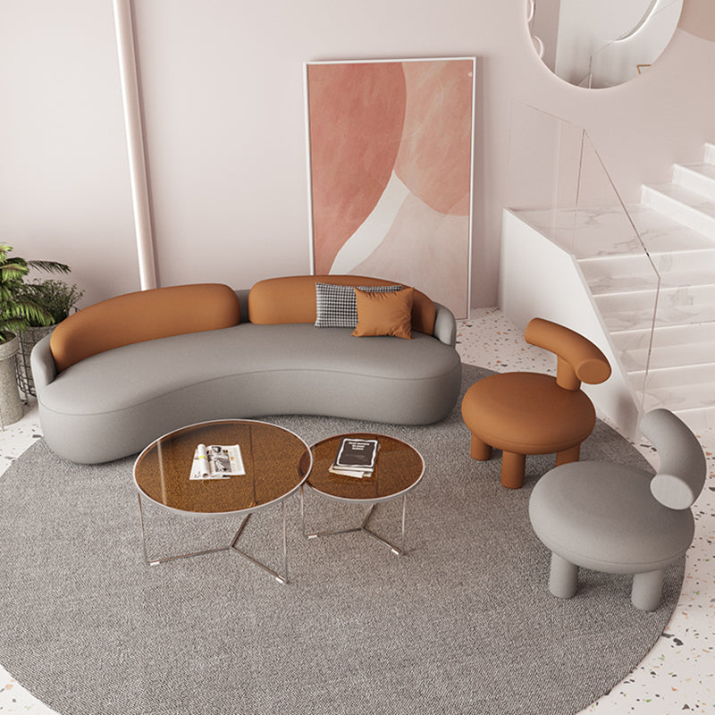 灰色とオレンジのモダンな腕のない座席曲線縫製枕バックソファソファ