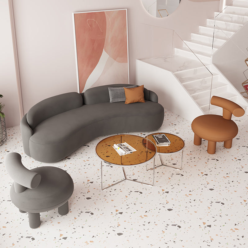 灰色とオレンジのモダンな腕のない座席曲線縫製枕バックソファソファ