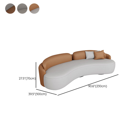 Modern Armless Seating Curved Sewn Pillow Back Sofa in Gray and Orange