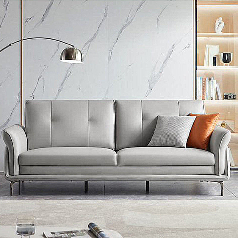 Faux Leather Standard Sofa Flared Arm Loveseat in Gray and Blue