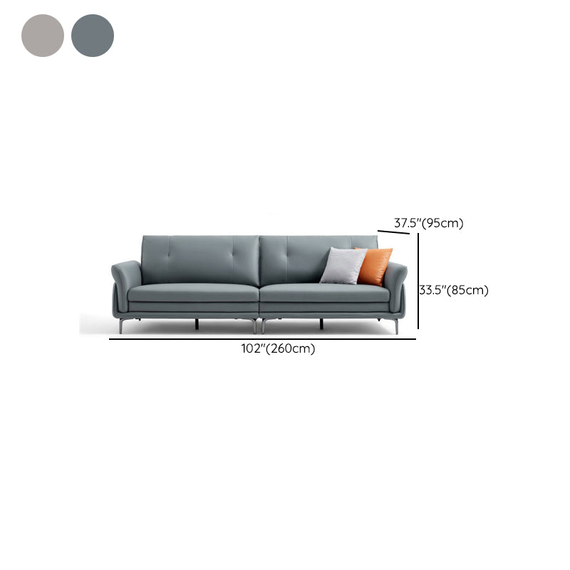 Faux Leather Standard Sofa Flared Arm Loveseat in Gray and Blue