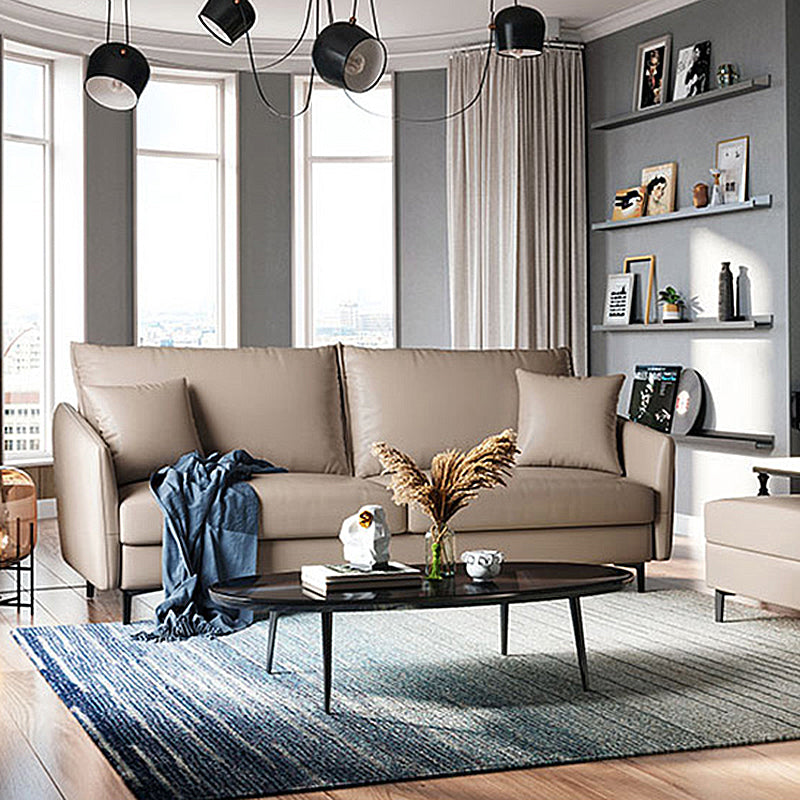 34.3" Wide Contemporary Style Sofa Faux Leather Seating with Pillows 87"L x 33.5"W x 35.5"H Coffee Faux Leather Clearhalo 'furn' 'furn_sofas' 'Furniture' 'Living Room Furniture' 'Sofa' 'sofas' 6450397