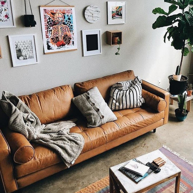 Zeitgenössischer fleckresistenter Ledersofa quadratischer Arm Liebesseat für Wohnzimmer