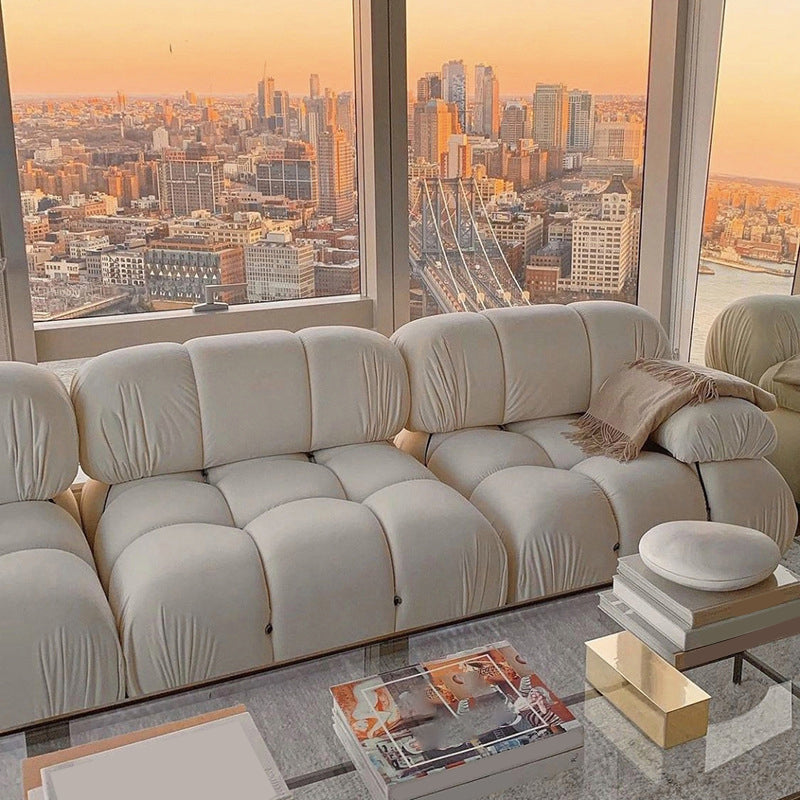 Divano di velluto stazionario contemporaneo cuscinetto cucito di divano bianco