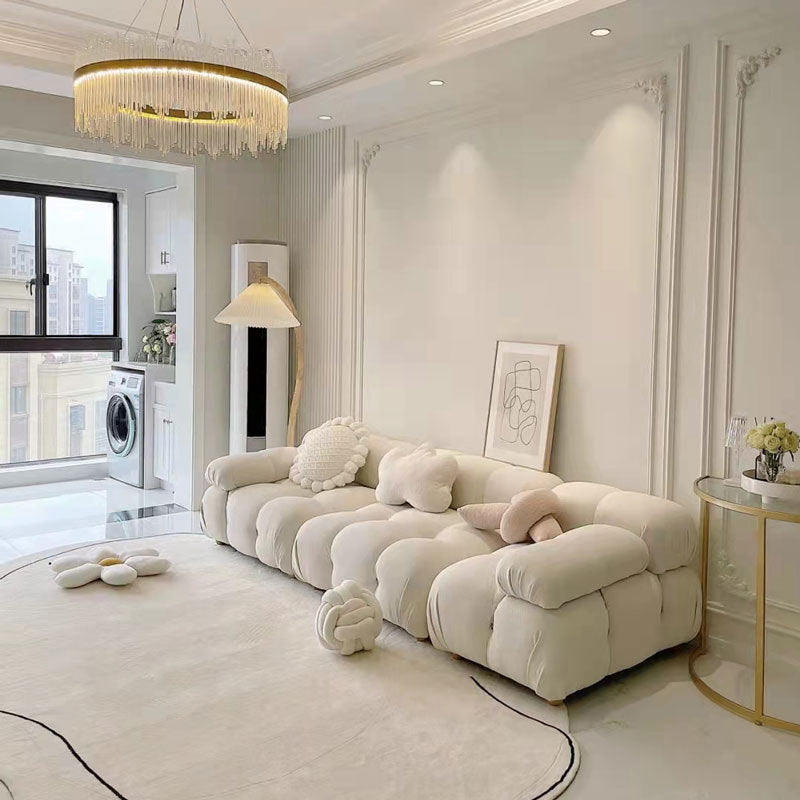 Divano di velluto stazionario contemporaneo cuscinetto cucito di divano bianco