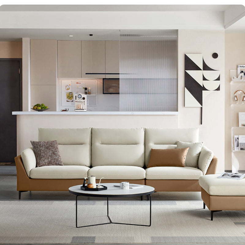 Pillow Top Arm Seating Faux Leather Sofa Contemporary Cushions 104"L x 35.5"W x 35.5"H Faux Leather Off-White Clearhalo 'furn' 'furn_sofas' 'Furniture' 'Living Room Furniture' 'Sofa' 'sofas' 6450501