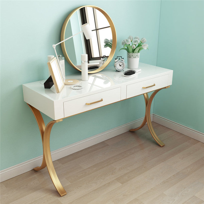 15.74" Wide Bedroom Dressing Table White Gold Make-up Vanity with 4 Storage Drawers