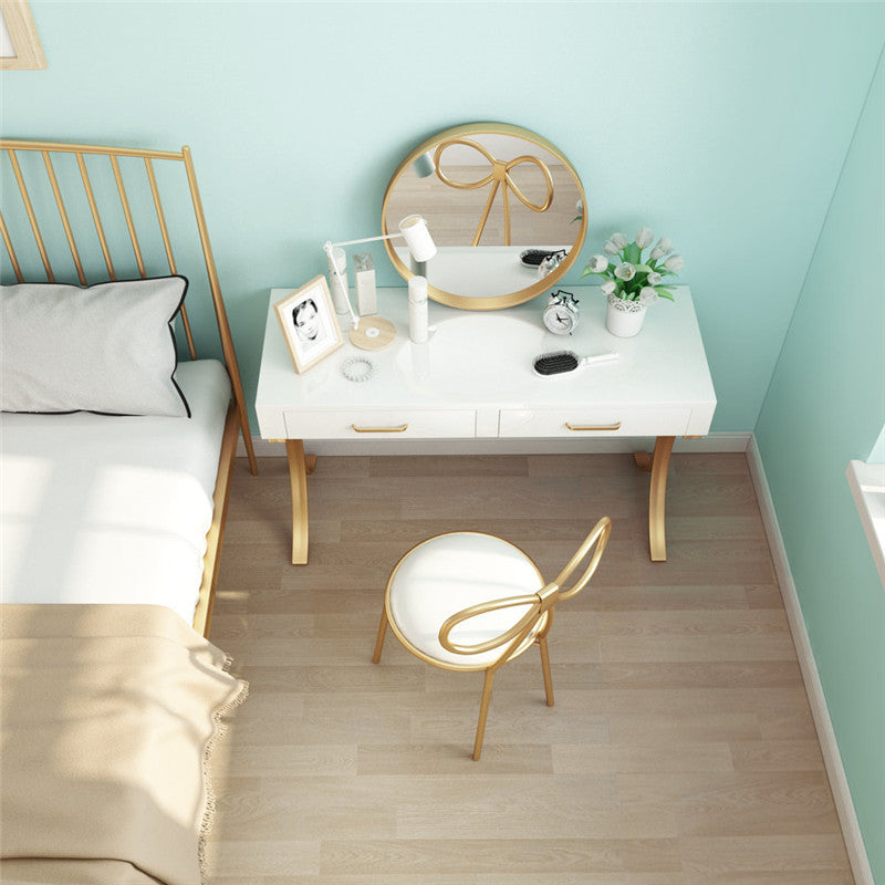 15.74" Wide Bedroom Dressing Table White Gold Make-up Vanity with 4 Storage Drawers