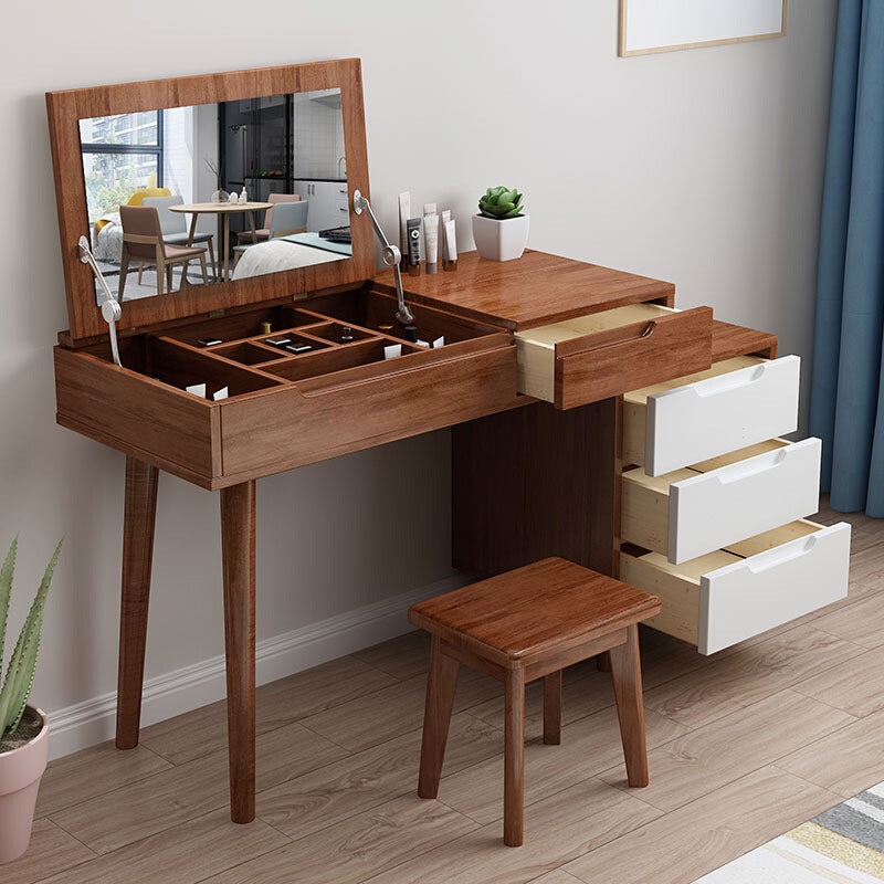 Coiffeur de chambre à coucher Vanité de maquillage à top en caoutchouc avec 4 tiroirs de rangement