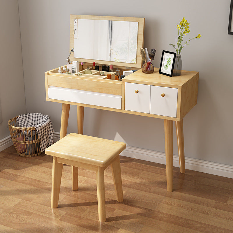 Scandinavian Bedroom Dressing Table Rubberwood Flip-Top Make-up Vanity Clearhalo 'Bedroom Furniture' 'furn' 'furn_makeup_vanities' 'Furniture' 'Makeup Vanities' 'makeup_vanities' 6450611