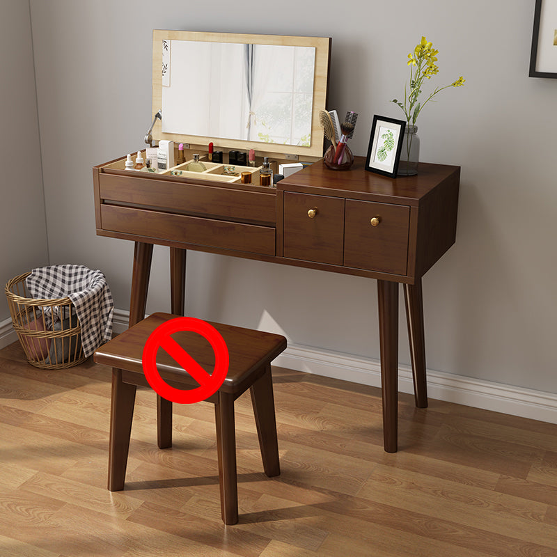 Scandinavian Bedroom Dressing Table Rubberwood Flip-Top Make-up Vanity Walnut Clearhalo 'Bedroom Furniture' 'furn' 'furn_makeup_vanities' 'Furniture' 'Makeup Vanities' 'makeup_vanities' 6450615