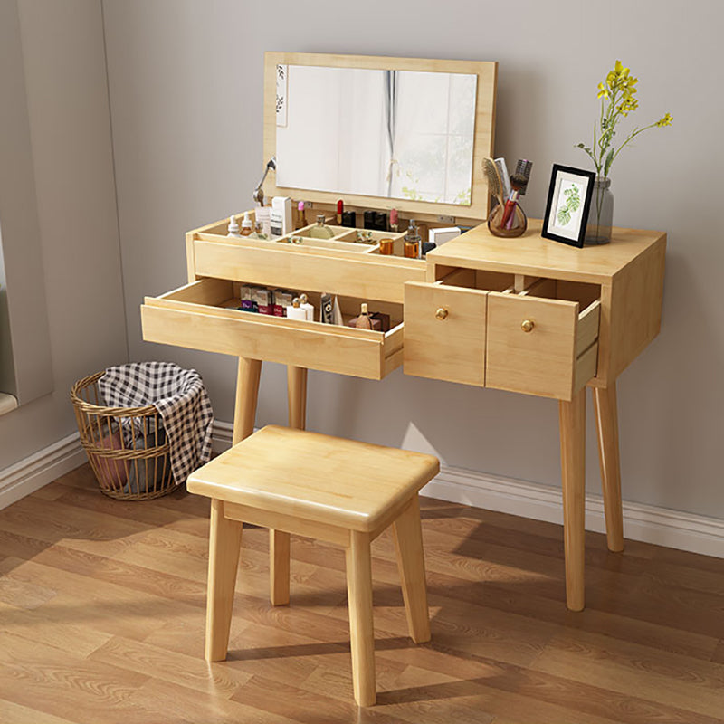 Scandinavian Bedroom Dressing Table Rubberwood Flip-Top Make-up Vanity Clearhalo 'Bedroom Furniture' 'furn' 'furn_makeup_vanities' 'Furniture' 'Makeup Vanities' 'makeup_vanities' 6450625